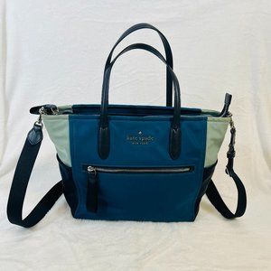 Kate Spade New York Black Canvas Lime Green Leather Trim Tote Purse Handbag XL